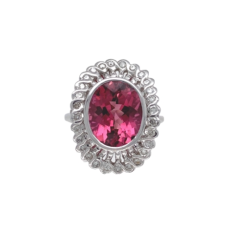 14K White Gold Ring with 4 carat Pink Tourmaline and Diamond Halo Size 6.25  j145